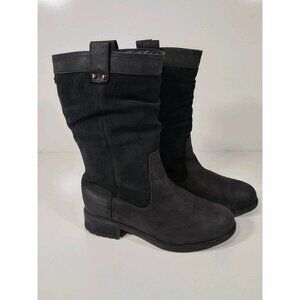 UGG Bruckner Slouch Boots Womens 9 Black Leather Suede Shearling Lined 1017487